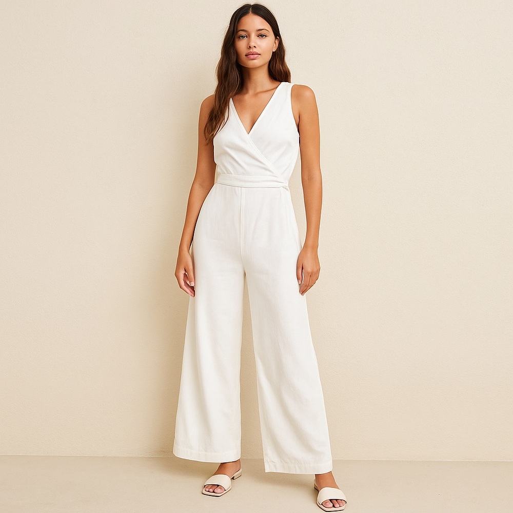 Anthropologie White Sleeveless Jumpsuit